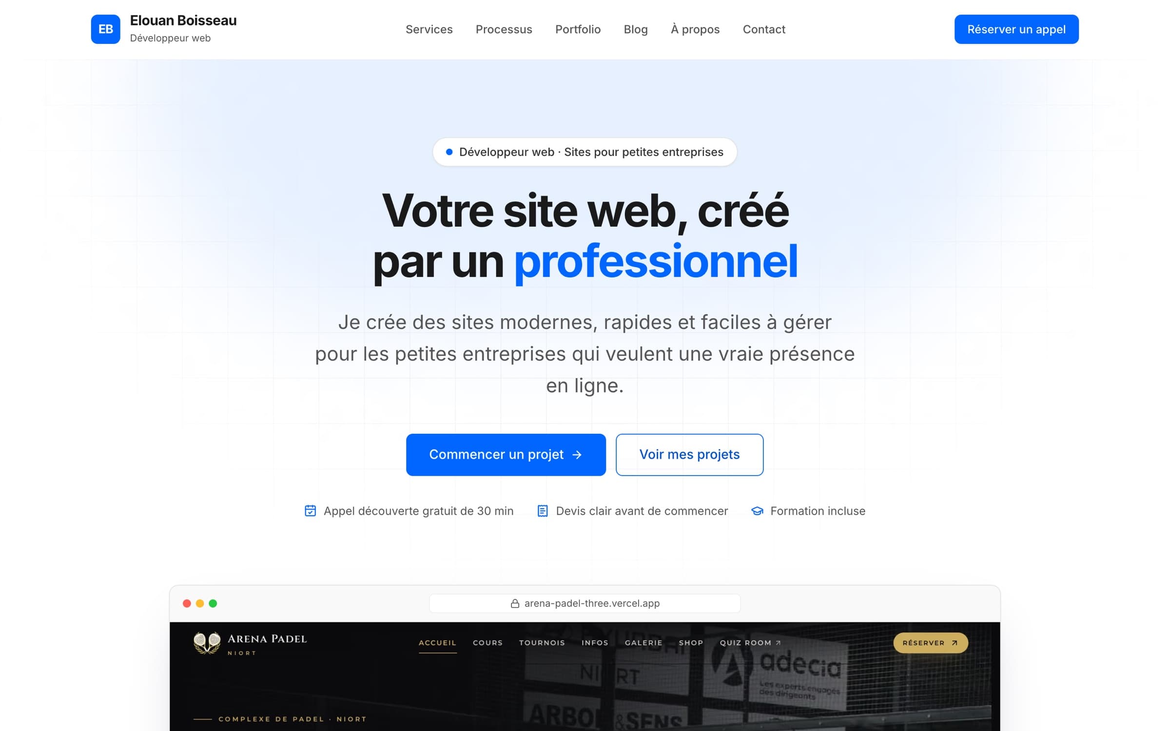 Page d’accueil de ce site : « Votre site web, créé par un professionnel »